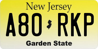 NJ license plate A80RKP