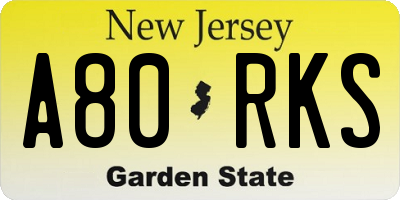 NJ license plate A80RKS