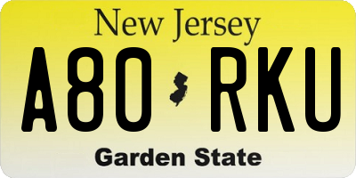 NJ license plate A80RKU