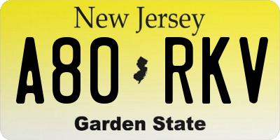 NJ license plate A80RKV