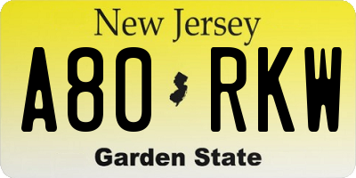 NJ license plate A80RKW