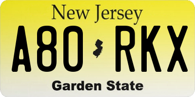 NJ license plate A80RKX