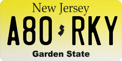NJ license plate A80RKY