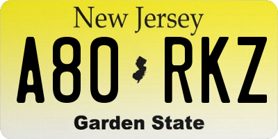 NJ license plate A80RKZ