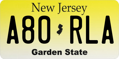 NJ license plate A80RLA