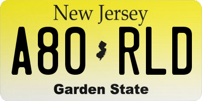 NJ license plate A80RLD