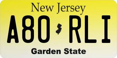 NJ license plate A80RLI