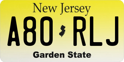 NJ license plate A80RLJ
