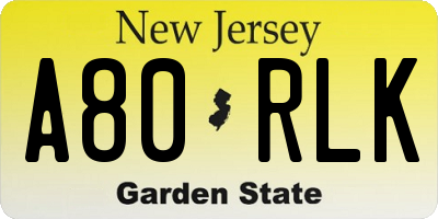 NJ license plate A80RLK