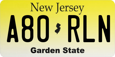 NJ license plate A80RLN