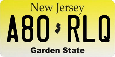 NJ license plate A80RLQ