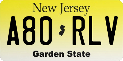 NJ license plate A80RLV