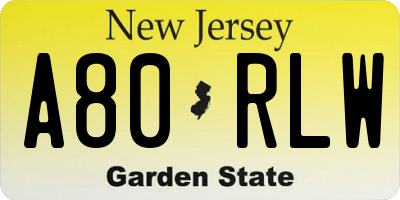NJ license plate A80RLW