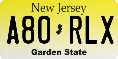 NJ license plate A80RLX