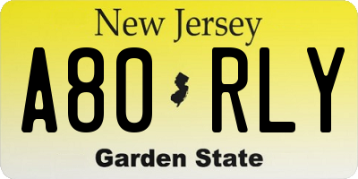 NJ license plate A80RLY