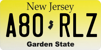 NJ license plate A80RLZ