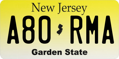 NJ license plate A80RMA