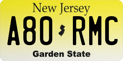 NJ license plate A80RMC
