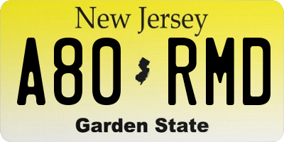 NJ license plate A80RMD