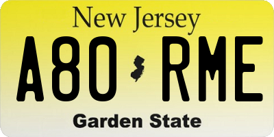 NJ license plate A80RME