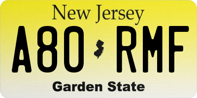 NJ license plate A80RMF