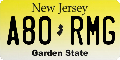 NJ license plate A80RMG