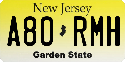 NJ license plate A80RMH
