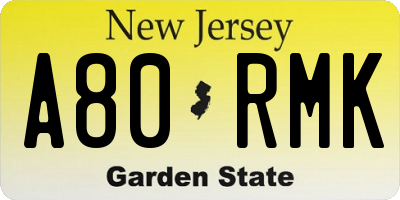 NJ license plate A80RMK