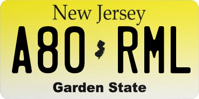 NJ license plate A80RML