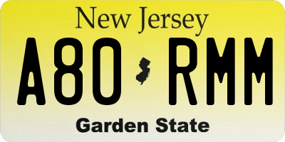 NJ license plate A80RMM