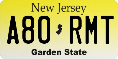 NJ license plate A80RMT