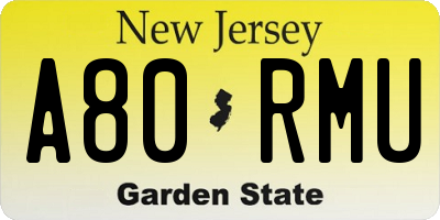 NJ license plate A80RMU