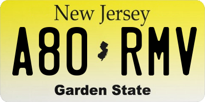 NJ license plate A80RMV