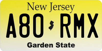 NJ license plate A80RMX