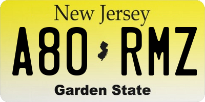 NJ license plate A80RMZ