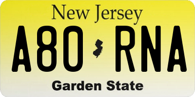 NJ license plate A80RNA