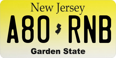 NJ license plate A80RNB