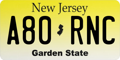 NJ license plate A80RNC