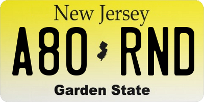 NJ license plate A80RND