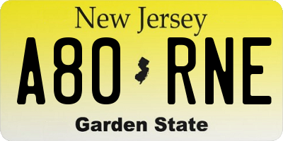 NJ license plate A80RNE