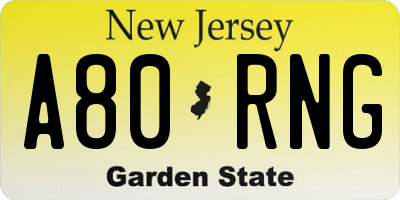 NJ license plate A80RNG