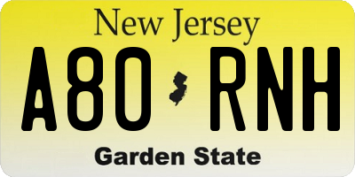 NJ license plate A80RNH