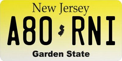 NJ license plate A80RNI