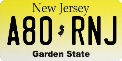 NJ license plate A80RNJ