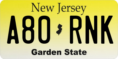 NJ license plate A80RNK
