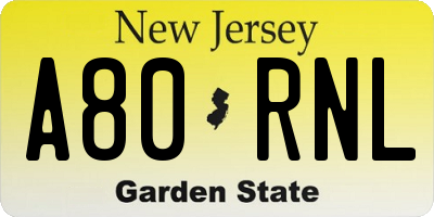 NJ license plate A80RNL