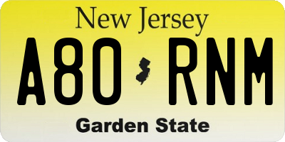 NJ license plate A80RNM