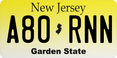 NJ license plate A80RNN