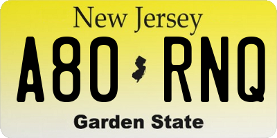 NJ license plate A80RNQ