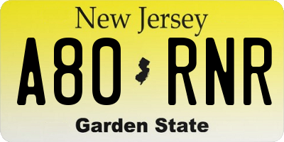NJ license plate A80RNR